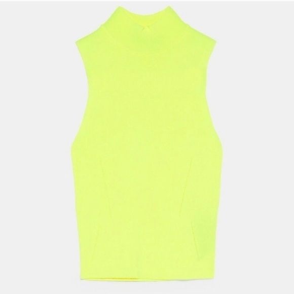 Zara Neon yellow stretchy knit turtleneck top - Picture 2 of 7